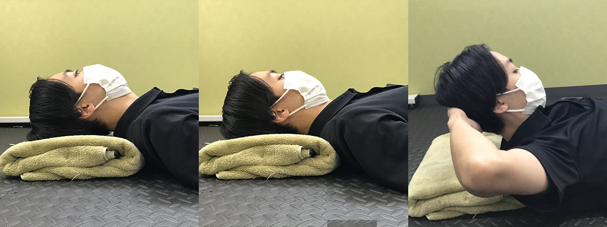 深層筋を収縮させながら、起き上がり動作練習